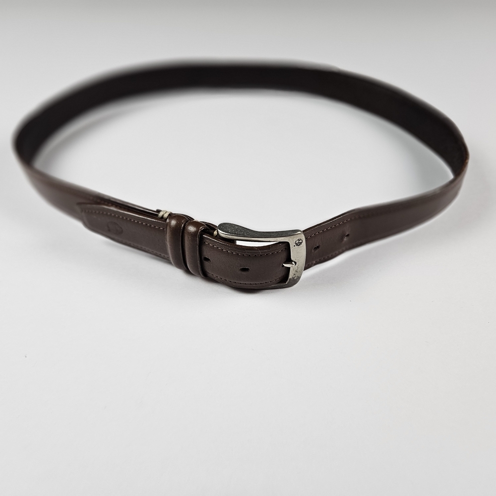 Timberland Brown Silver‎ Leather Logo Buckle MensBelt Accessories
